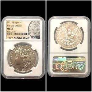 2021‎ MORGAN SILVER DOLLAR FIRST DAY OF ISSUE MS 69 GRADED NGC 100TH ANNIVERSARY
